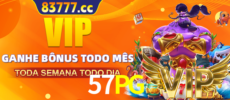 Banner promocional do 57PG oferecendo 100% de recompensas adicionais contínuas para quem fizer o login diário (Daily sign-in), com um mascote de coelho.