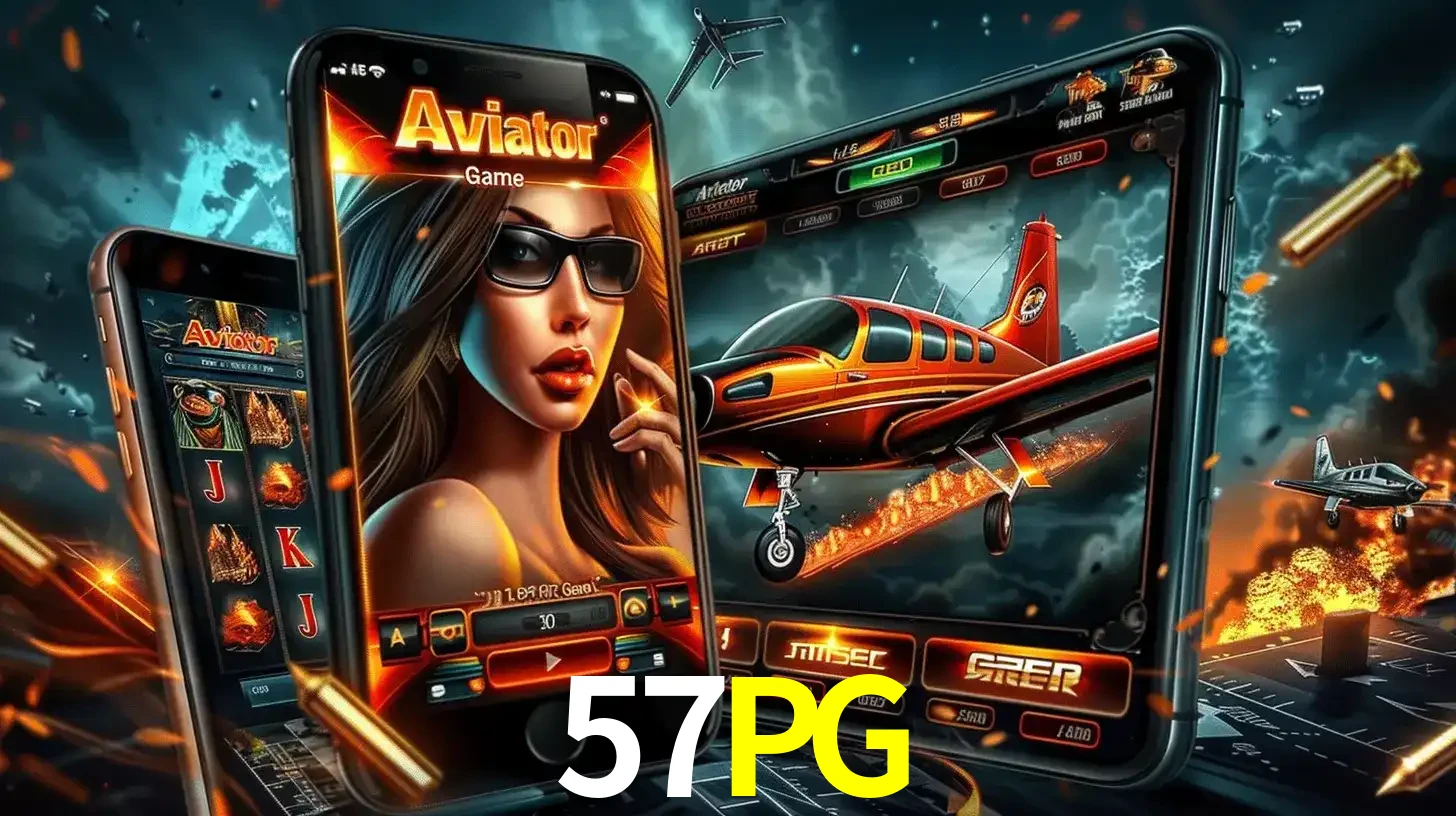 O popular jogo de apostas Aviator exibido em vários celulares e tablets, mostrando a interface emocionante e a ação de voo disponíveis para jogar agora no 57PG.